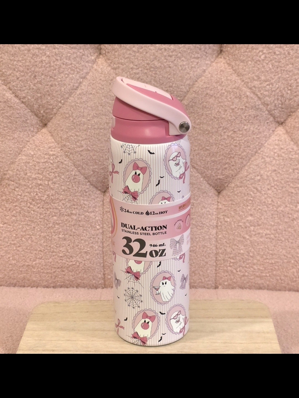 Pink Halloween Coquette Ghosts 32 oz Dual-Action Stainless Steel Water Bottle